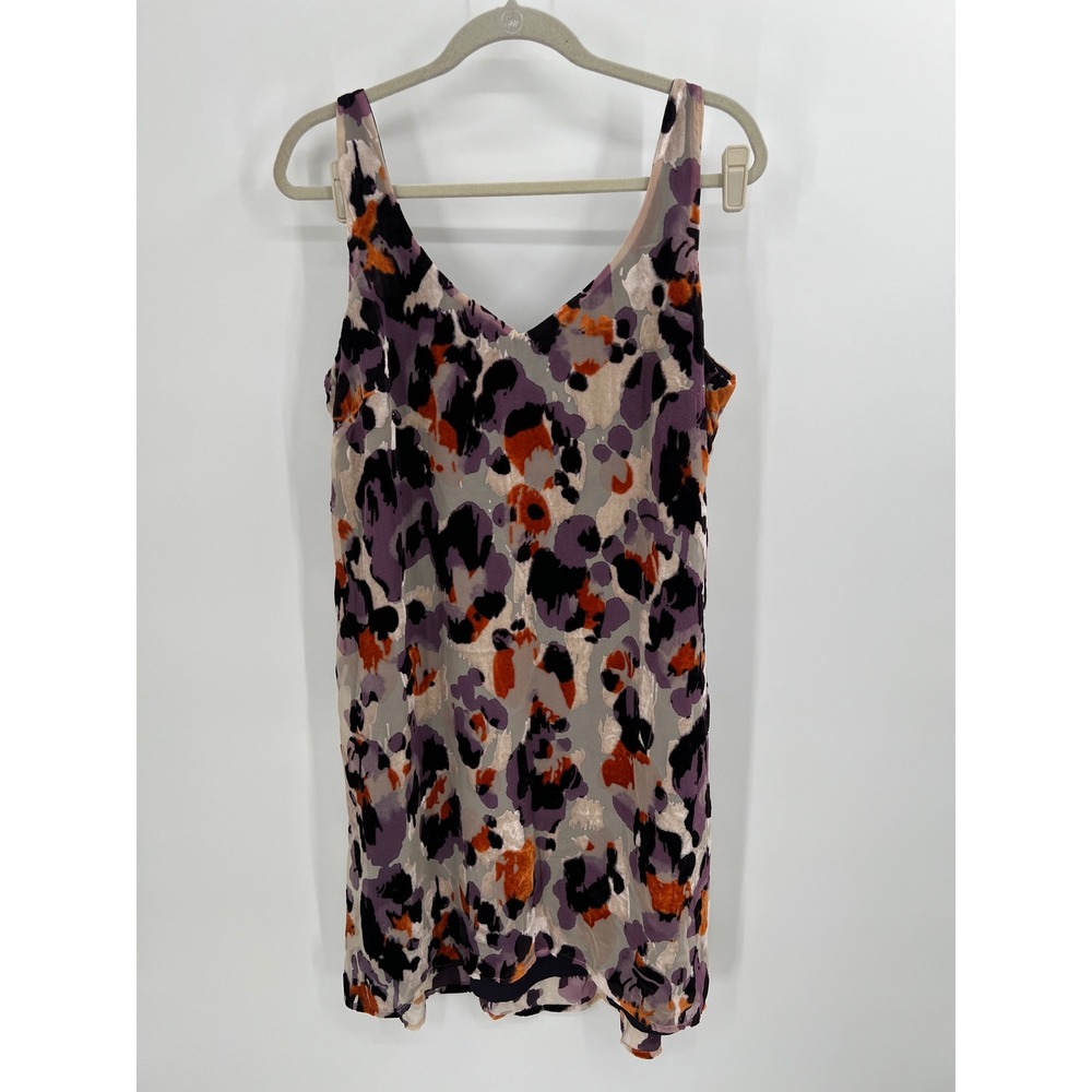 CAbi Abstract Animal Print Slip Dress Purple‎ Burnout Velvet V-Neck Lined Size L